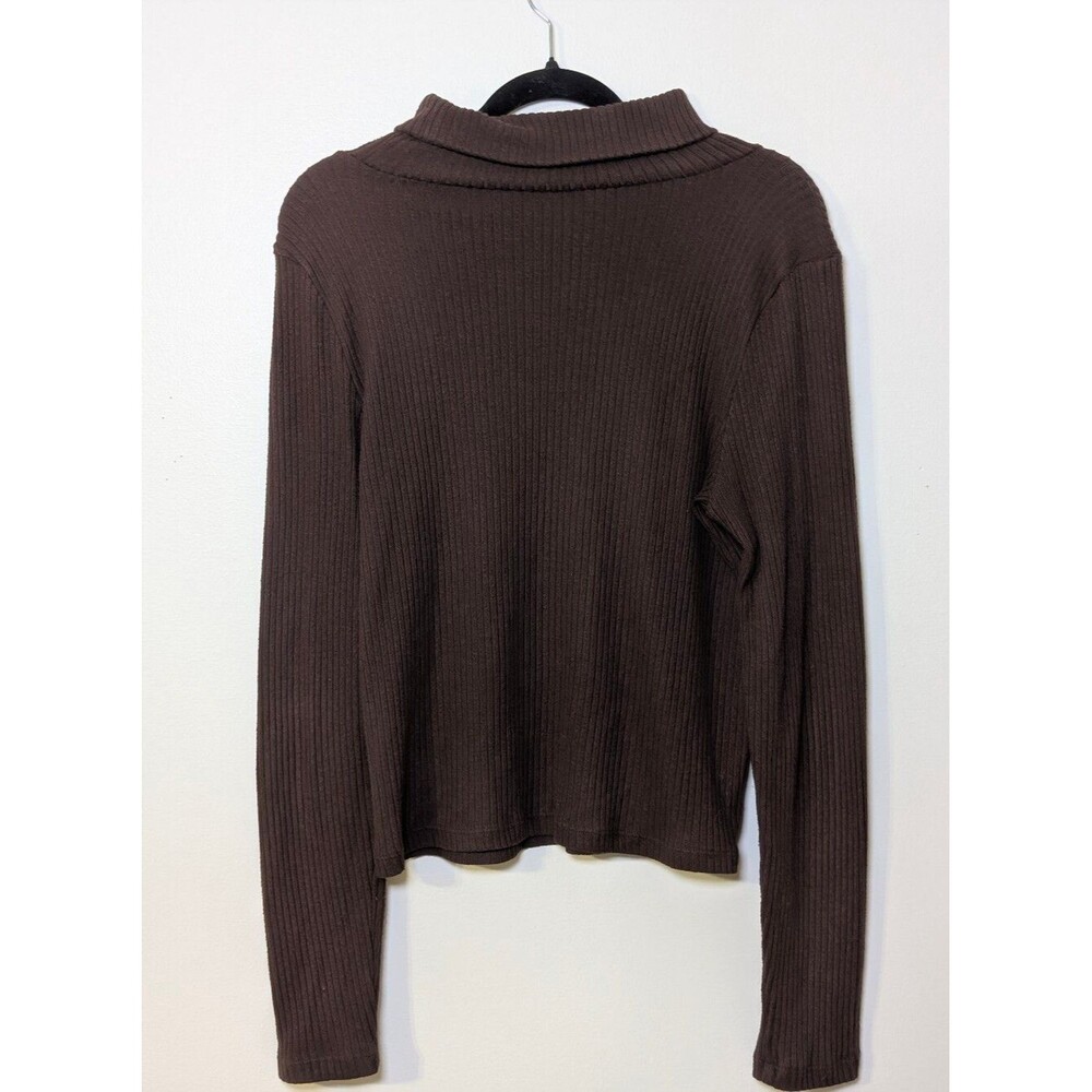 Babaton Traverse Brown Rib Turtleneck Top Medium Quiet Luxury Minimalist Cozy - Picture 3 of 6